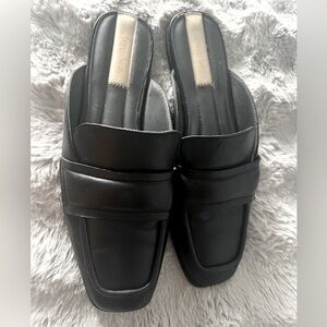 Franco Sarto genuine leather black flat mules slip on slide sandal loafers